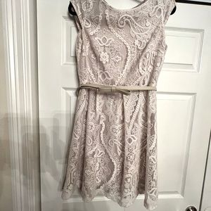 Cream, lace overlay dress with detachable belt